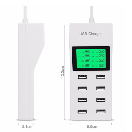 USB-stekker 8-poorts USB-wandlader met UK EU US reisadapter voor telefoon